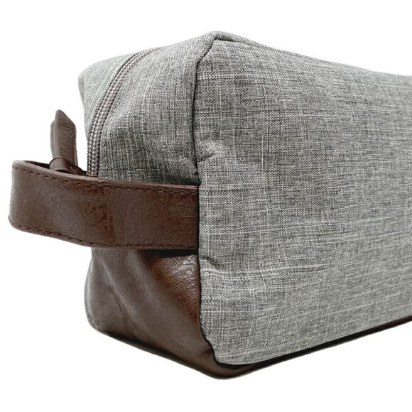 Heather Grey Dopp Kit with Brown Vegan Leather Trim - Picture 1 of 2